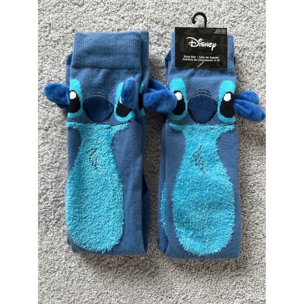 Disney Lilo & Stitch‎ Blue 3D Ears Knee High Socks Women Shoe Size 4-10 New